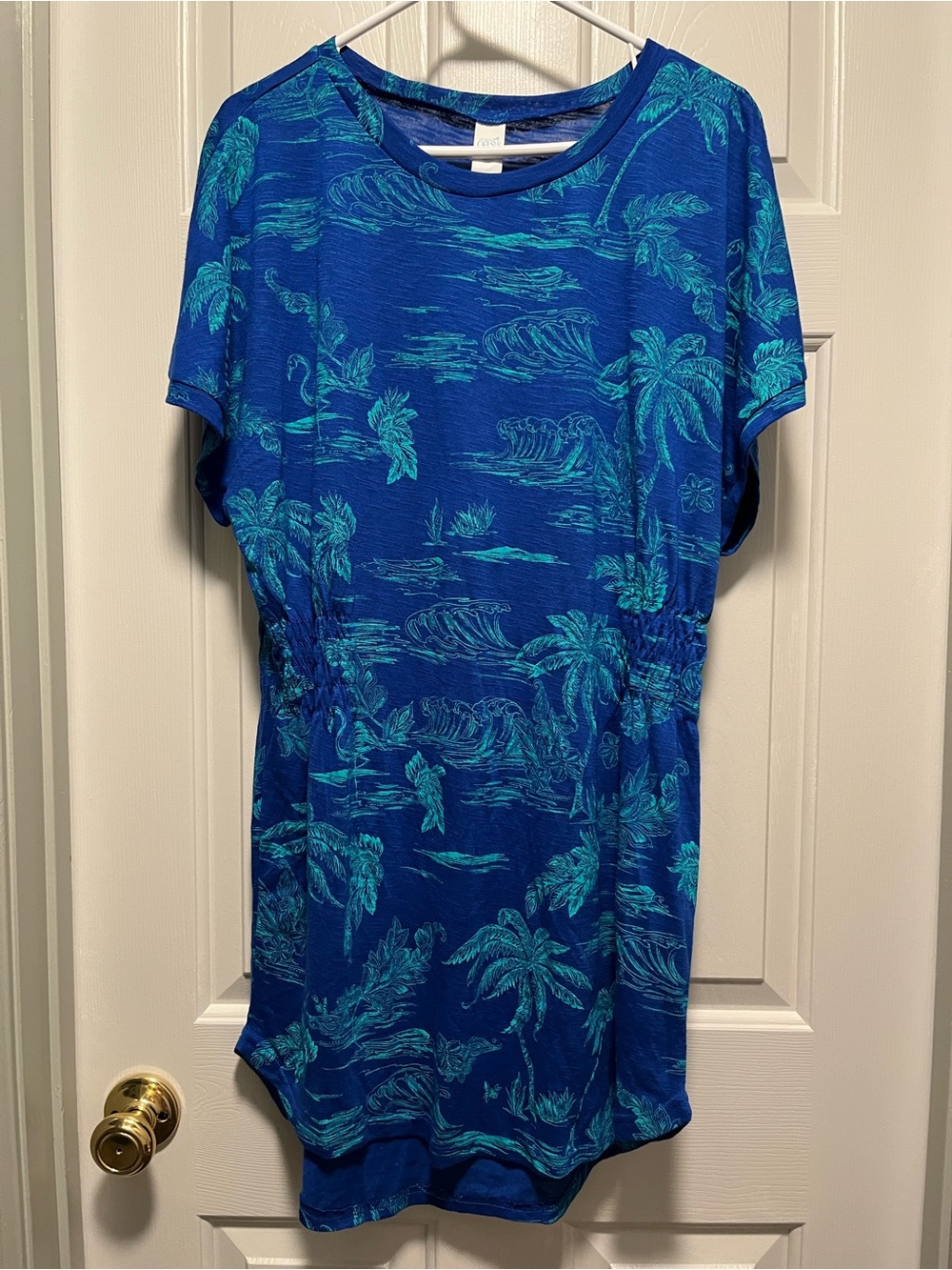 Oasis Blue Tropical Print Short Sleeve  coverup / Dress